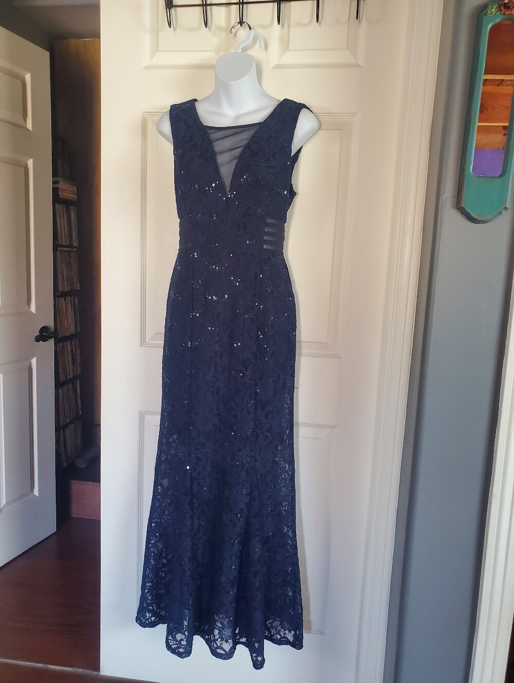 Alexa B Nites Mesh Sheer Lace Sequin Evening Dress Mermaid Gown Formal Prom 8 - Picture 2 of 14